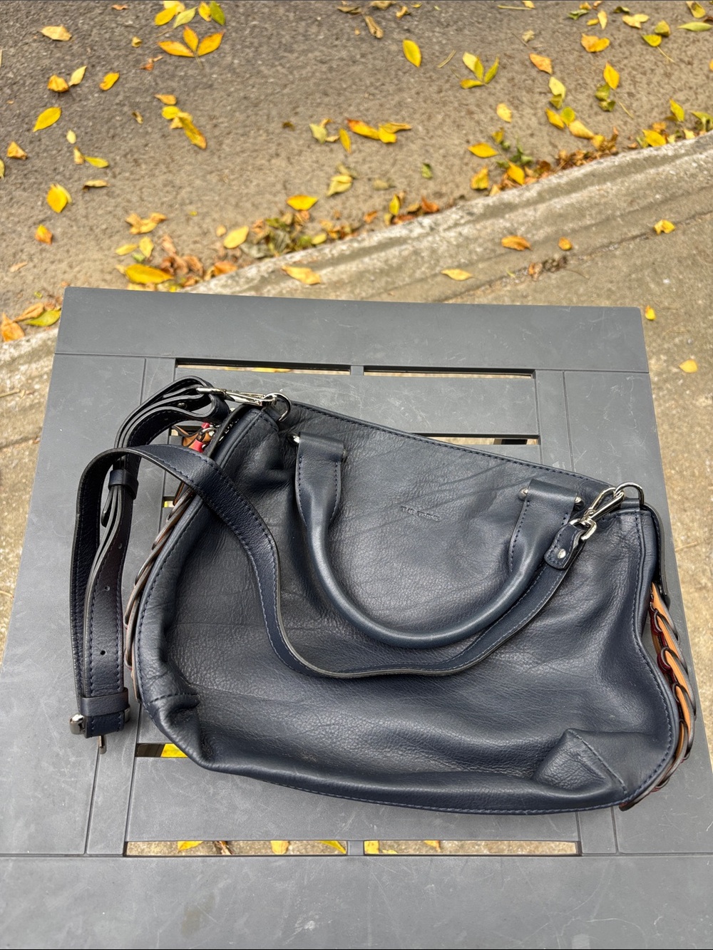 Black Leather Crossbody Satchel - Unbranded